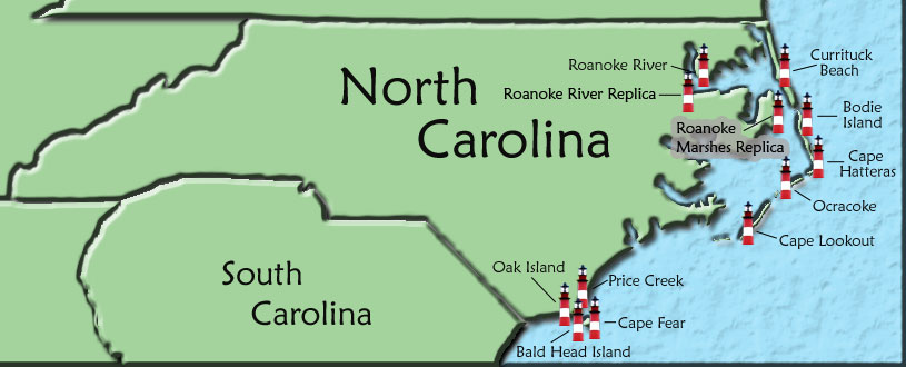 North Carolina Lighthouses Map North Carolina Lighthouse Map